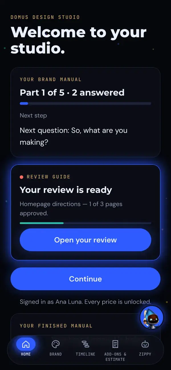 Home: your brand manual and your review, at a glance