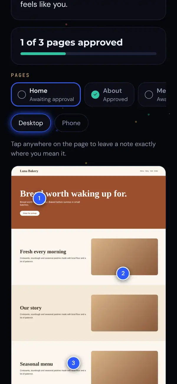 Review guide: pinned notes on a design