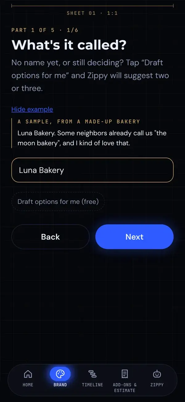 One question at a time, with a sample answer