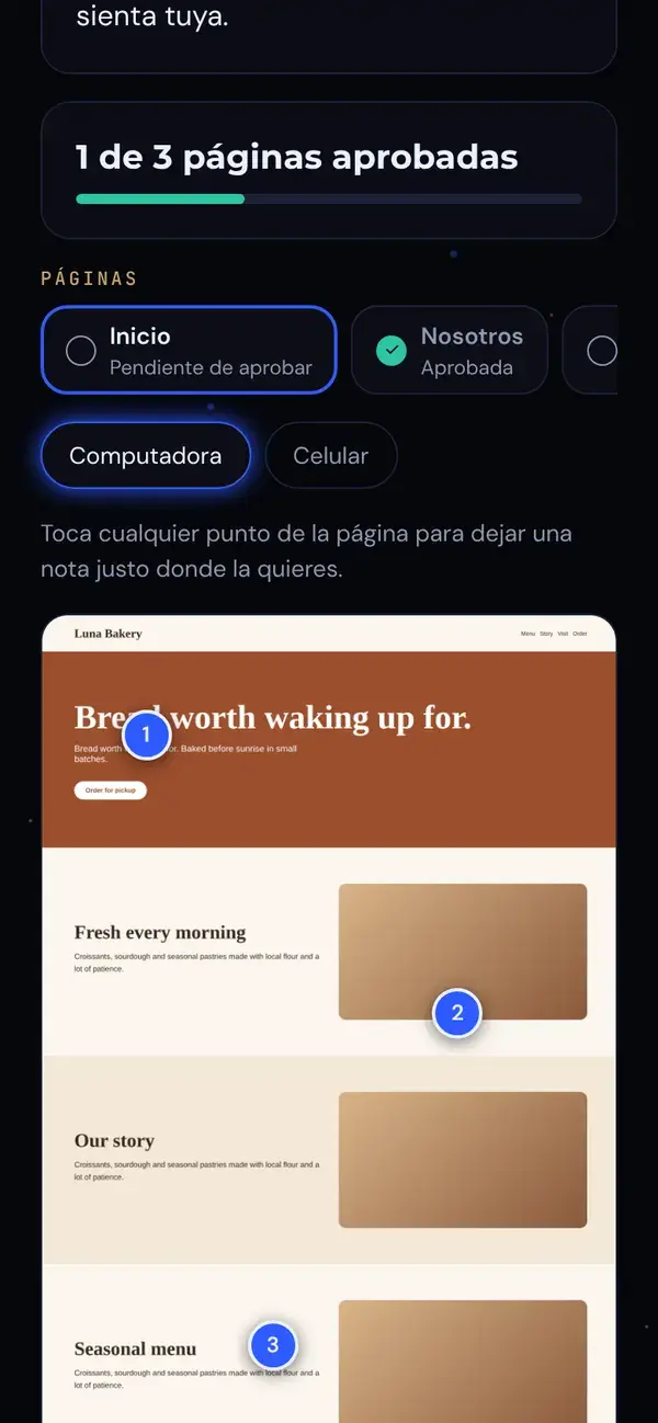 Guía de revisión: notas fijadas sobre un diseño